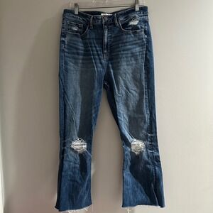 BKE Billie High Rise Slim Fit Bootcut Jeans Womens 33 Distressed Raw Hem ALTERED